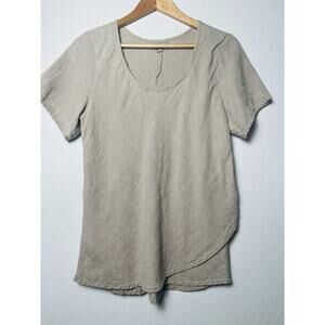 Flax 100% Linen Asymmetrical Layered Top Sz M Beige Short Sleeve Lagenlook Boho